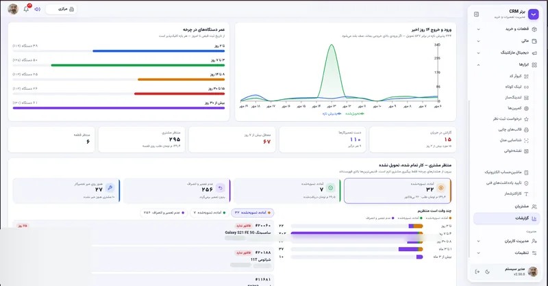 منتظر مشتری و عمر دستگاه ها در چرخه در نرم افزار مدیریت تعمیرگاه رو به راه