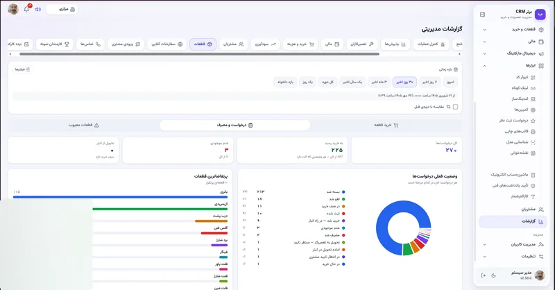 درخواست و مصرف قطعات در نرم افزار مدیریت تعمیرگاه رو به راه