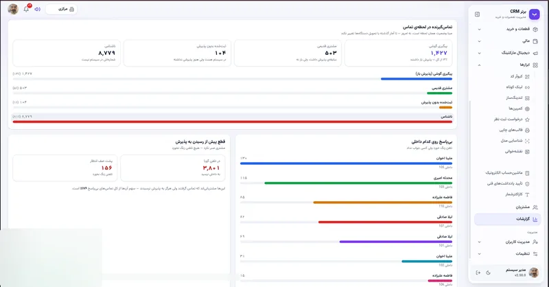 تماس گیرنده در لحظه تماس در نرم افزار مدیریت تعمیرگاه رو به راه